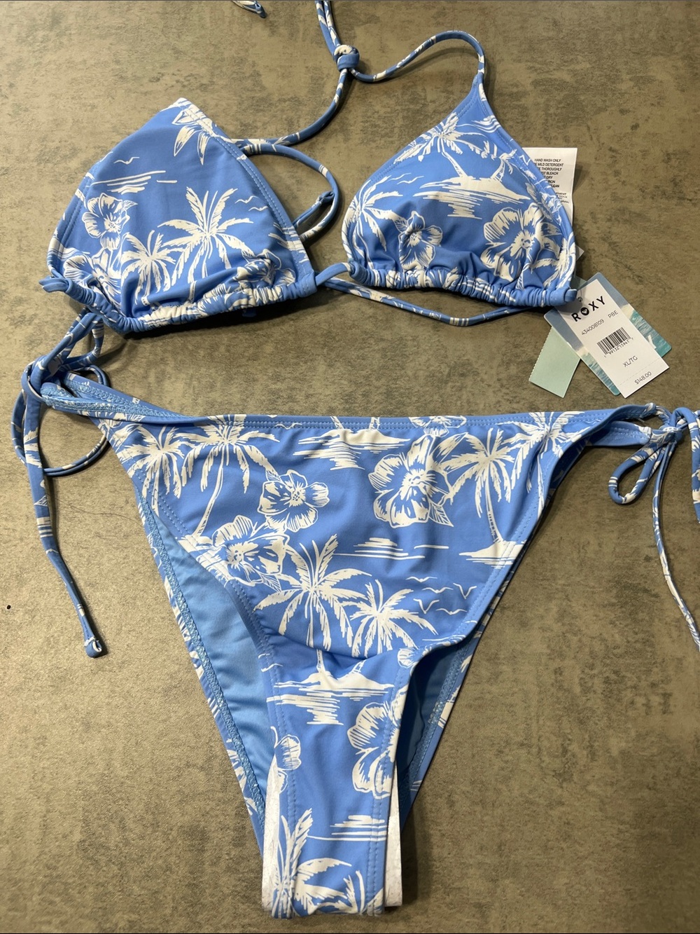 Roxy Blue and White Tropical String Bikini
